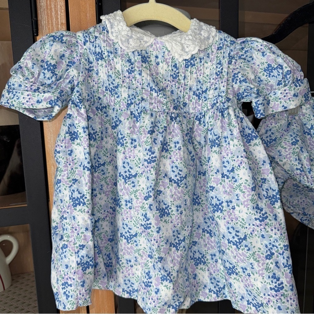 Vintage Laura Ashley dress set floral lace collar baby girl bloomers print puff - Picture 2 of 12